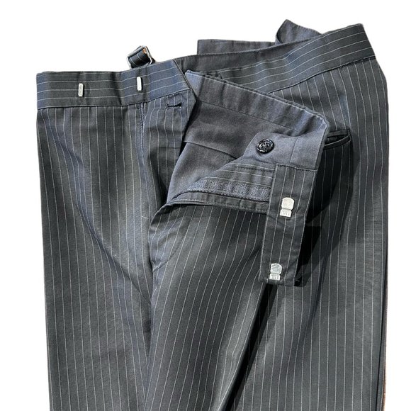 Black Striped Cotton Suit w/ Side Adjusters on Pants - Ralph Lauren Black Label - Picture 8 of 11
